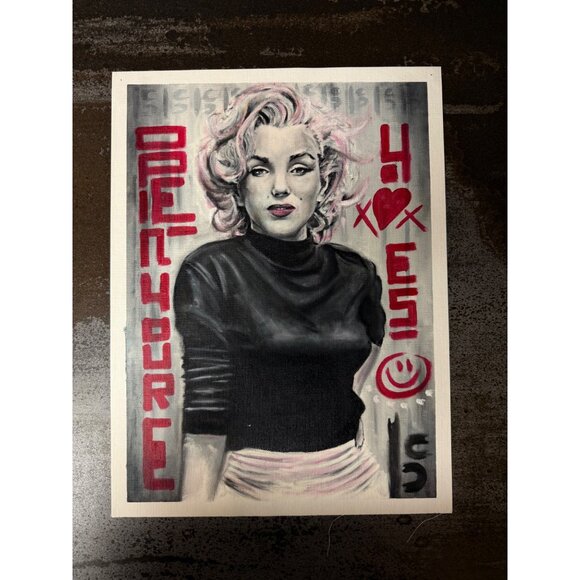 Monroe Marilyn Black White 12 x 16 Oil Painting on Canvas Paper